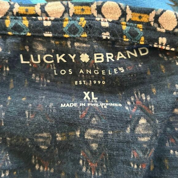 Lucky Brand Women Boho Tribal Hippie Cotton Short Sleeve Tshirt Top Blue Size XL - Picture 3 of 5